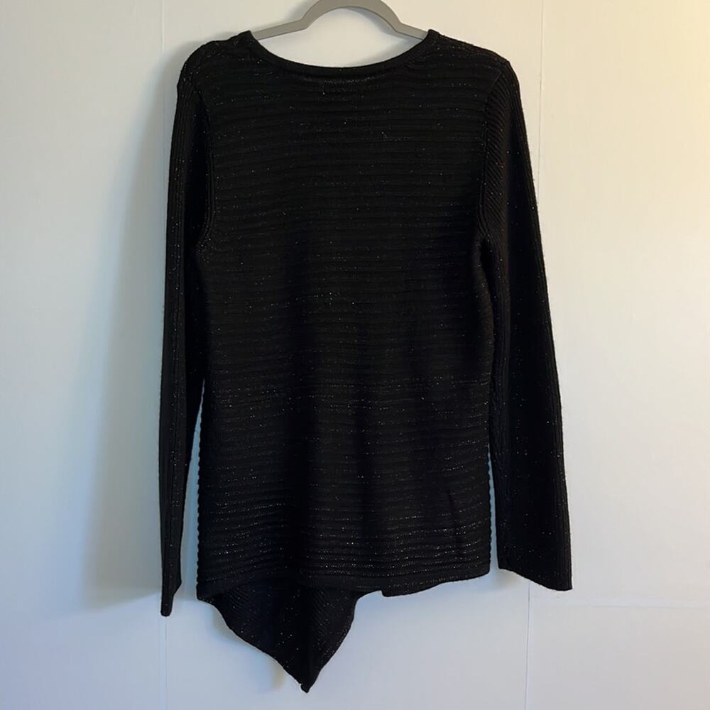 Dana Buchman Asymmetrical Hem Tunic Sweater Size L Black w/ Gold Metallic Thread - Picture 2 of 7